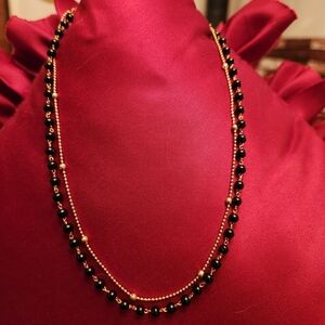 Elegant Black and Gold Beaded Necklace Double Strand